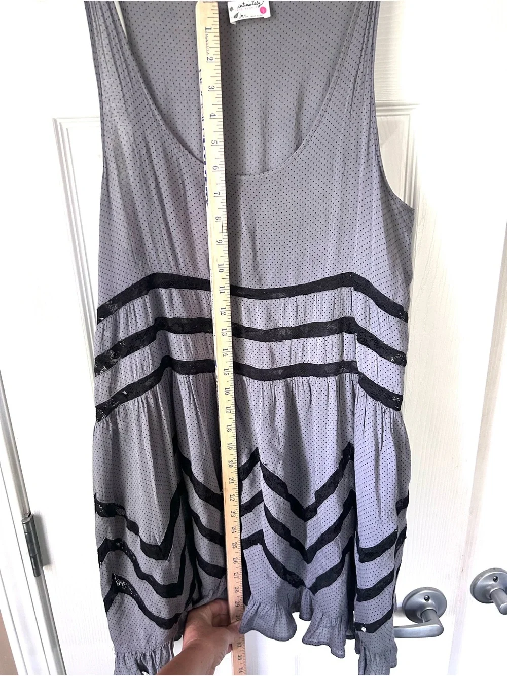 Free People Intimately Polka Dot Lace Trim Tunic Tank Dress Gray Large